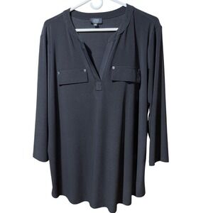 JONES NEW YORK SIGNATURE Women Black Long Sleeve V-Neck Top Plus Size 2X